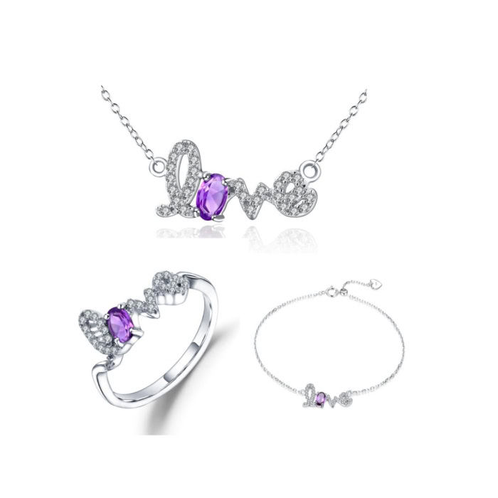 silber Buchstaben Kette mit Amethyst