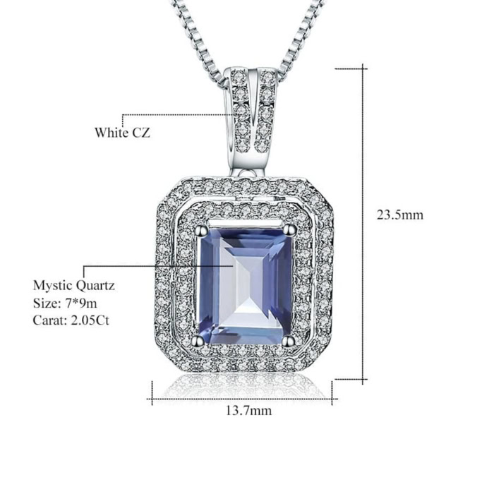 Silber Blau Quarz Kette mit Rechteckigem Anhänger