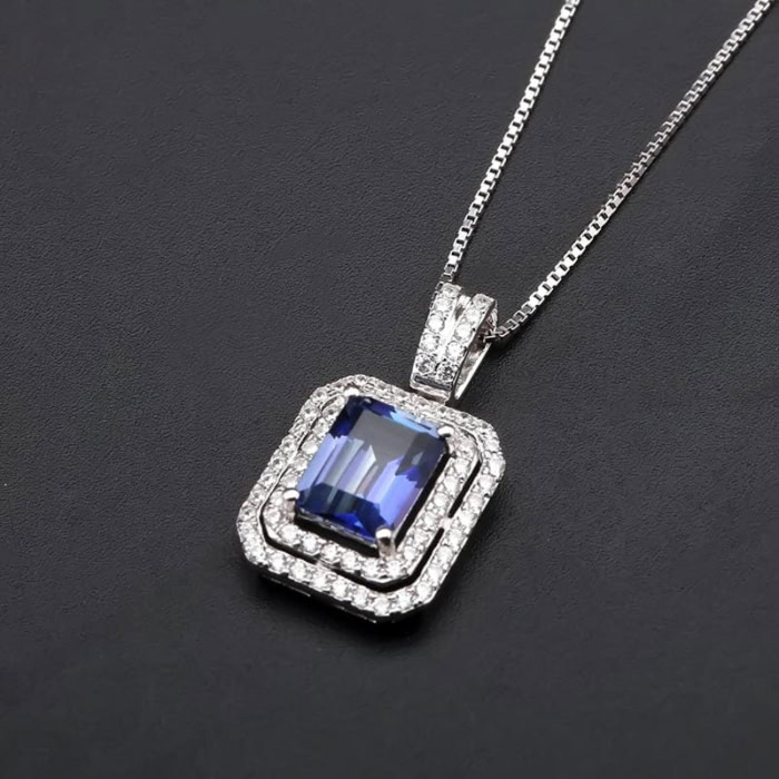 Silber Blau Quarz Kette mit Rechteckigem Anhänger