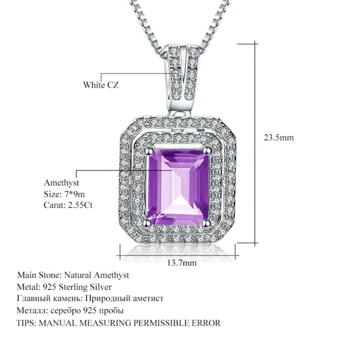 Silber amethyst Kette mit Rechteckigem Anhänger