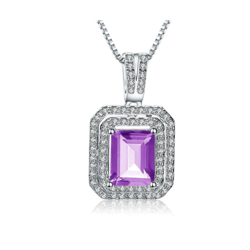 Silber amethyst Kette mit Rechteckigem Anhänger