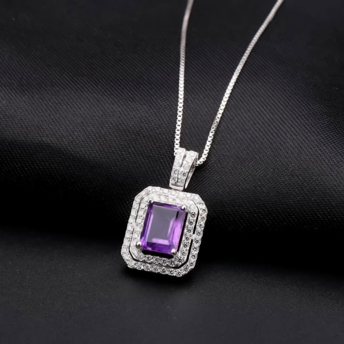 Silber amethyst Kette mit Rechteckigem Anhänger