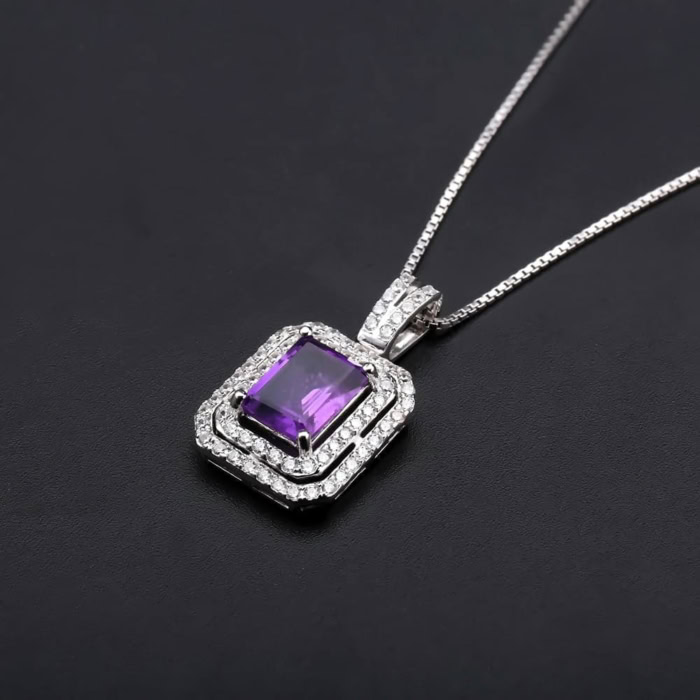 Silber amethyst Kette mit Rechteckigem Anhänger