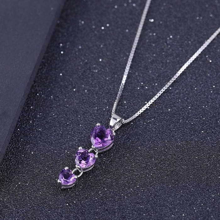 Damen silber Amethyst Kette mit Herzanhänger