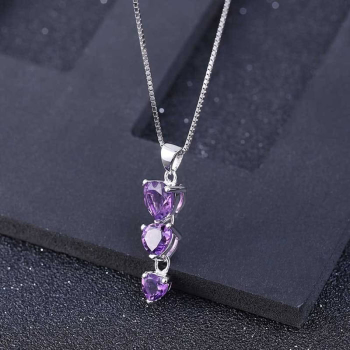 Damen silber Amethyst Kette mit Herzanhänger