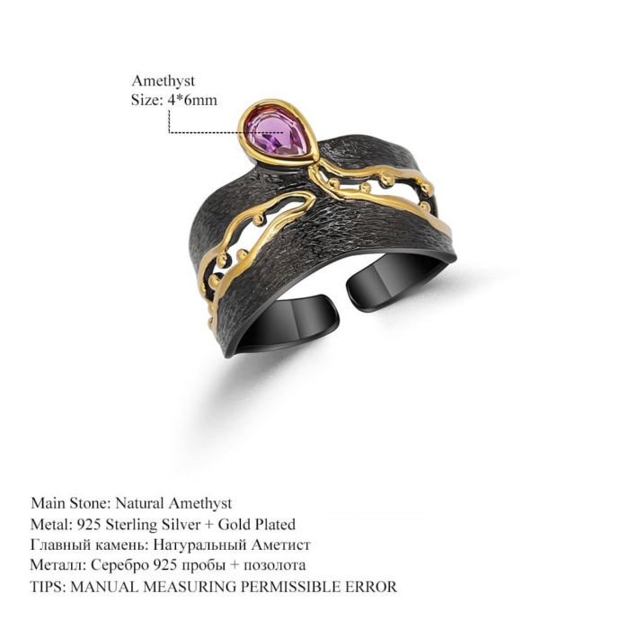 Schwarzer Ring mit Amethyst