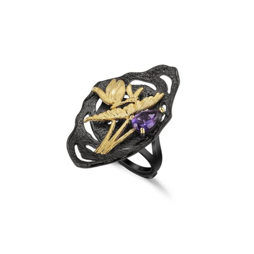 damen Ring Schwarz mit Amethys