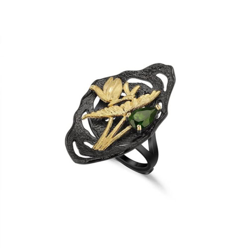 damen Ring Schwarz mit Diopside