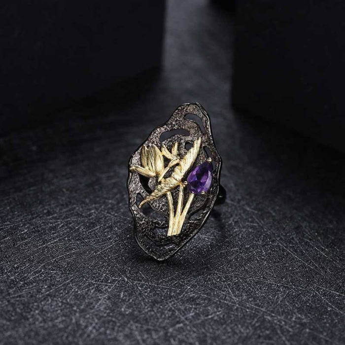 damen Ring Schwarz mit Amethys