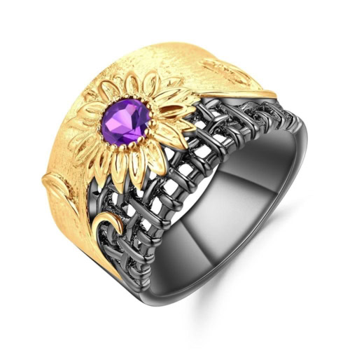 Goldene Ring Blume mit Amethyst