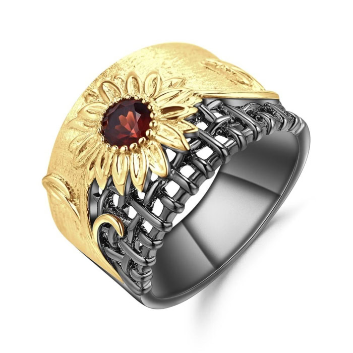 Goldene Ring Blume mit Rosengranat