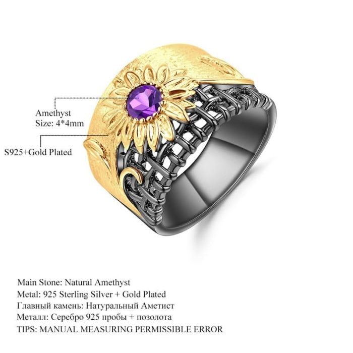 Goldene Ring Blume mit Amethyst