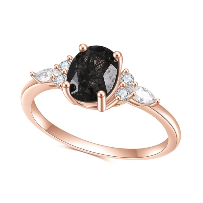 Rosegold Ring mit Schwarz Quarz