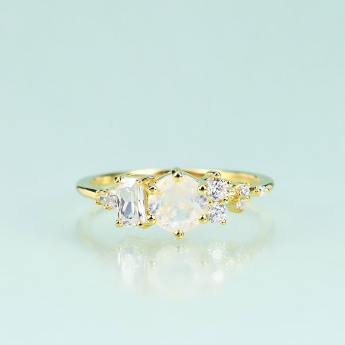 Damen Mondstein Ring Gold