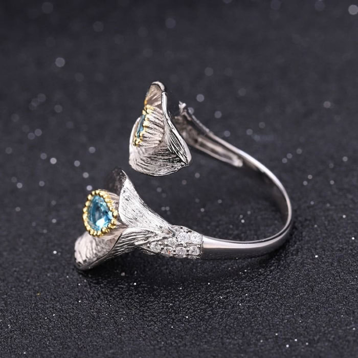 Silber Ring blume mit Blau Topas