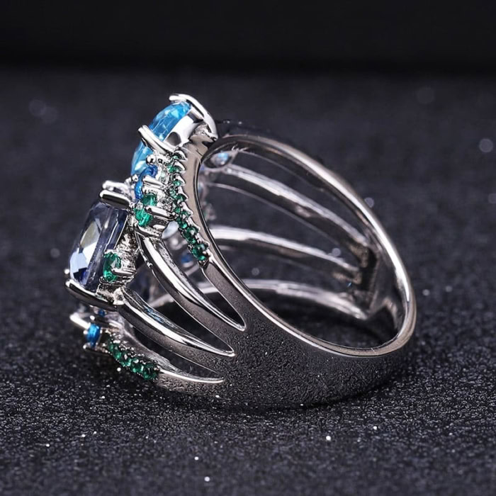 Damen Breiter Ring Bunte Steine