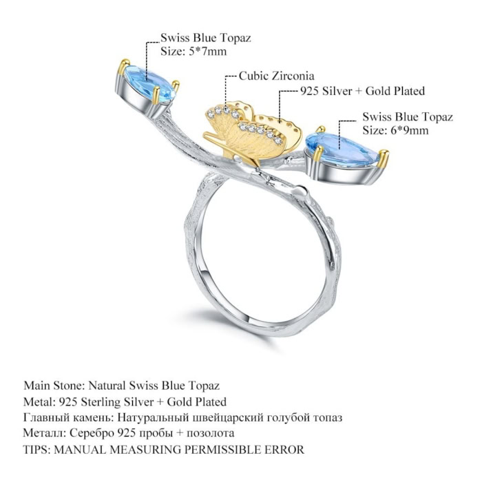 Schmetterling Ring mit Blauer Topas