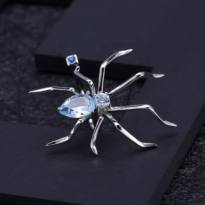 Spider Ring mit Blauer Topas