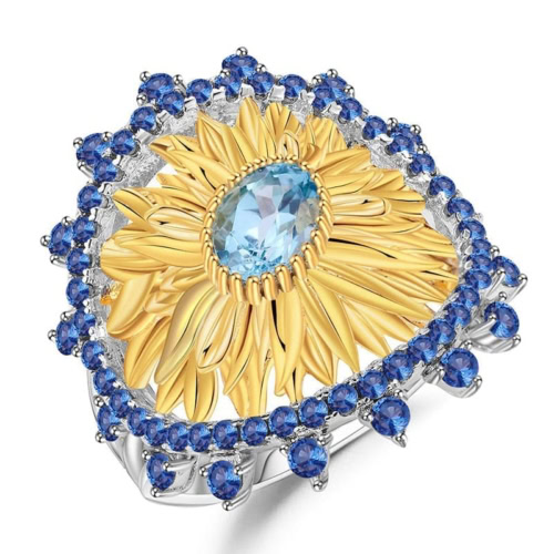 Sonnenblumen Ring mit Edelstein Topas