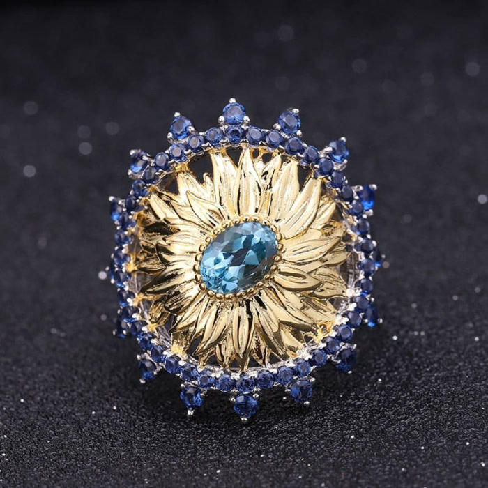 Sonnenblumen Ring mit Edelstein Topas