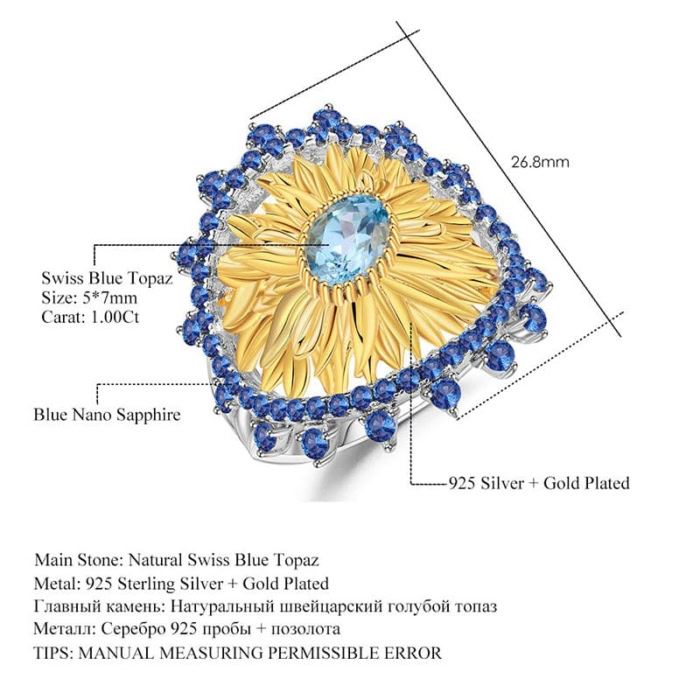 Sonnenblumen Ring mit Edelstein Topas