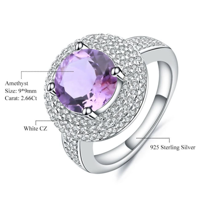 Zirkonia Ring mit Runden Amethyst