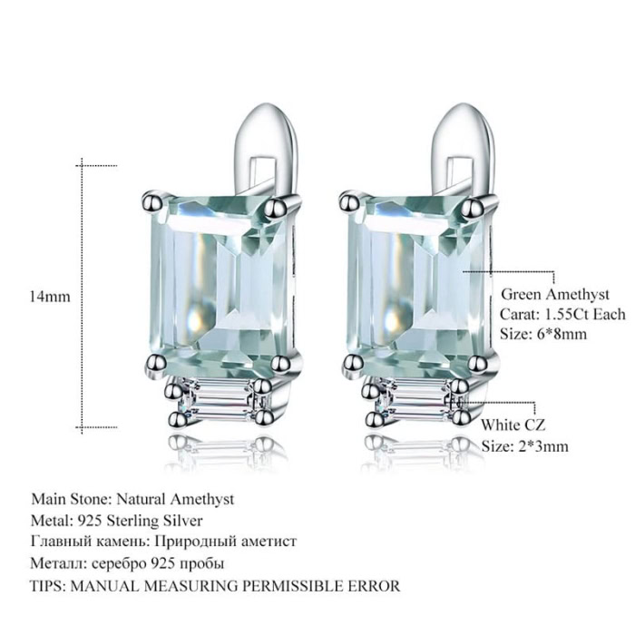 Silber Eckige Grüner Amethyst Ohrringe