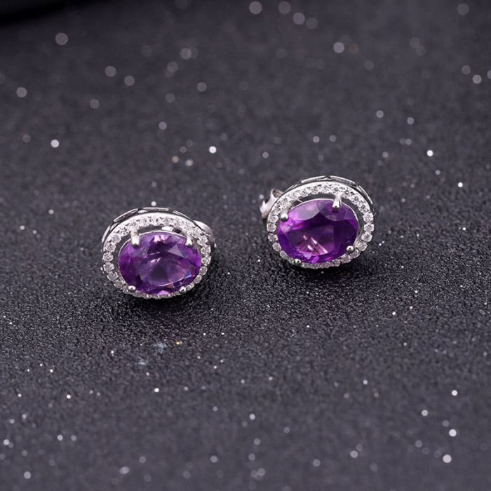 Silber Ohrringe Stecker mit Amethyst