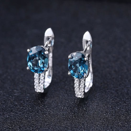 London Blue Topas Ohrringe Stecker mit Zirkonia