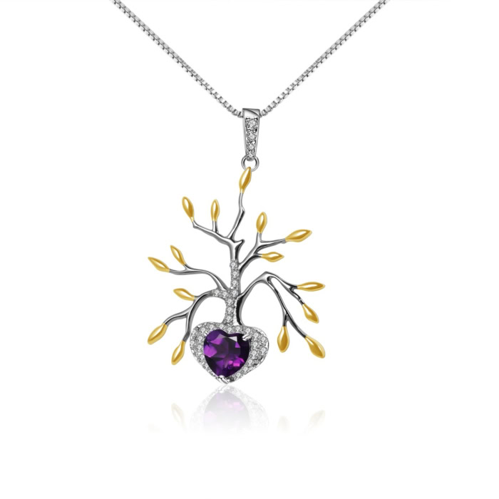 Amethyst Lebensbaum Kette mit Edelstein