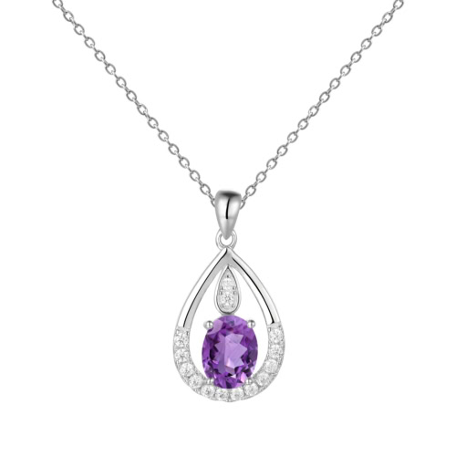 Amethyst Kette mit Tropfen Anhänger und Edelsteine