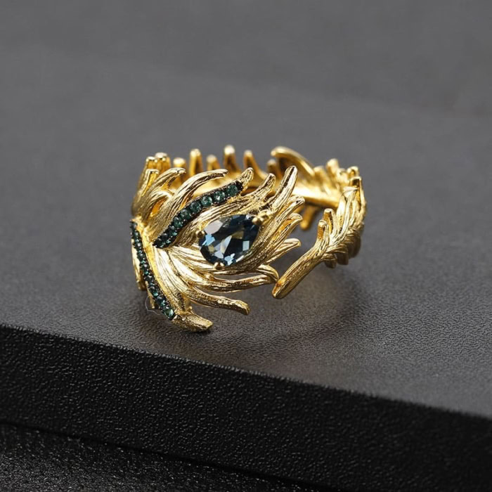 Golden Feder Ring mit Topas