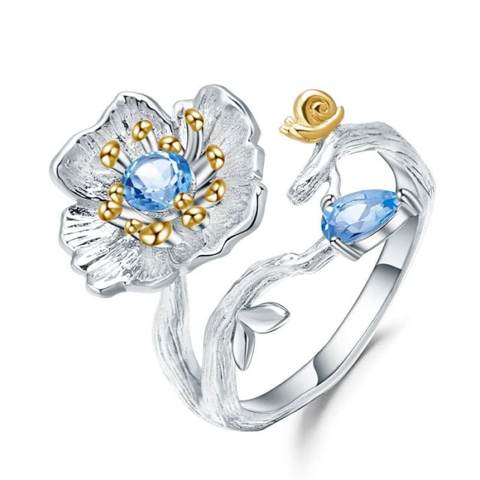 Silber Ring Blume mit Edelstein