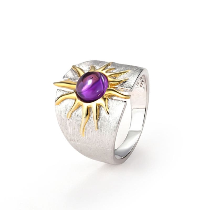 Amethyst Breiter Ring Damen mit Edelstein