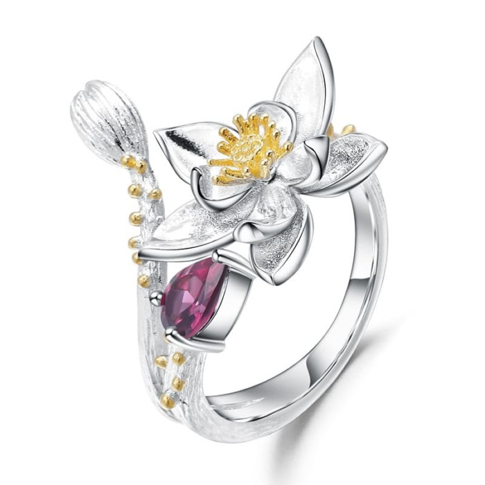 Blume Ring aus 925 Silber