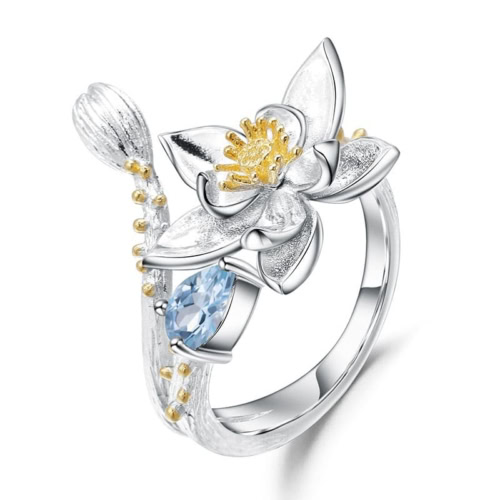 Blume Ring aus 925 Silber