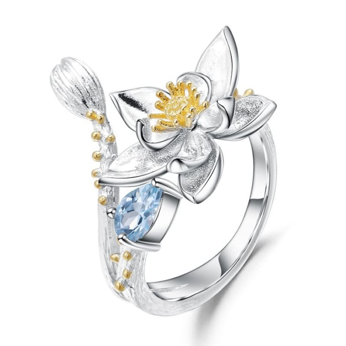 Blume Ring aus 925 Silber