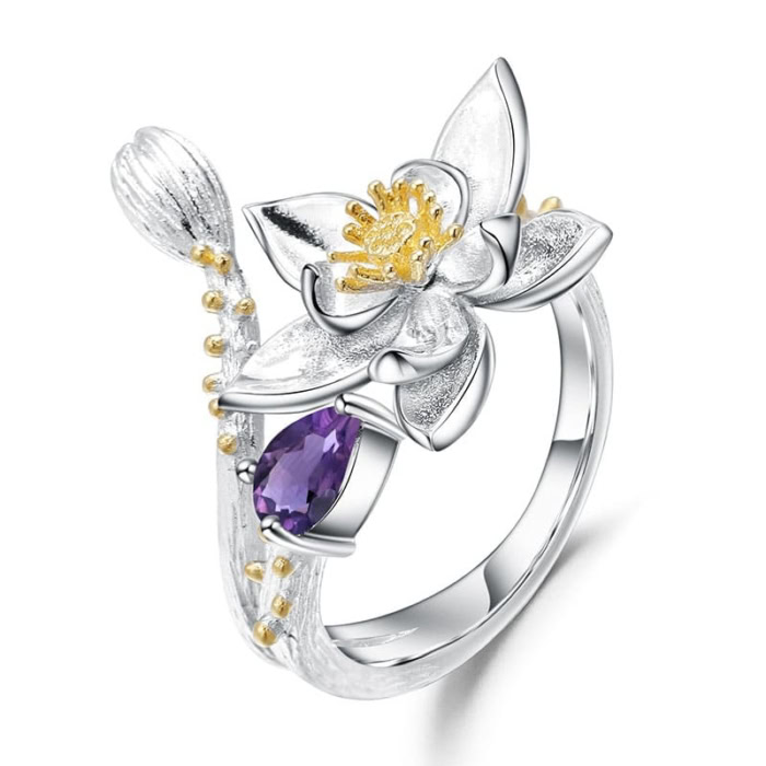 Blume Ring aus 925 Silber