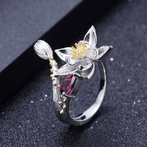 Blume Ring aus 925 Silber