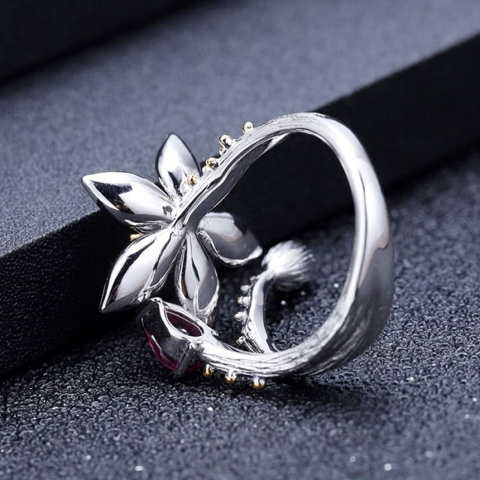 Blume Ring aus 925 Silber