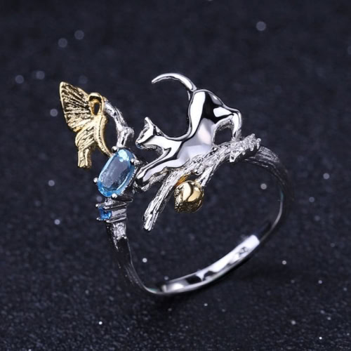 Damen Katze Ring mit Topas