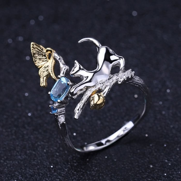 Damen Katze Ring mit Topas