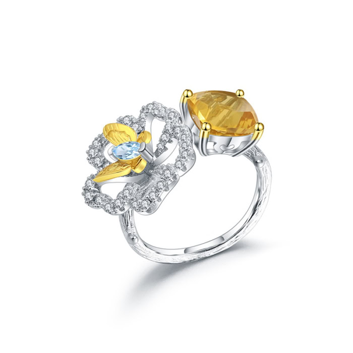 Damen Ring Blume mit Citrin