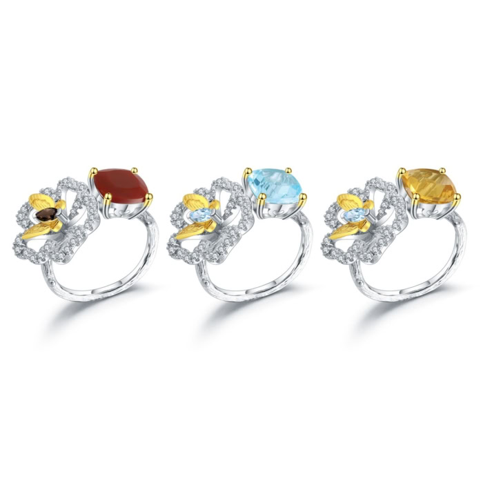 Damen Ring Blume mit Citrin