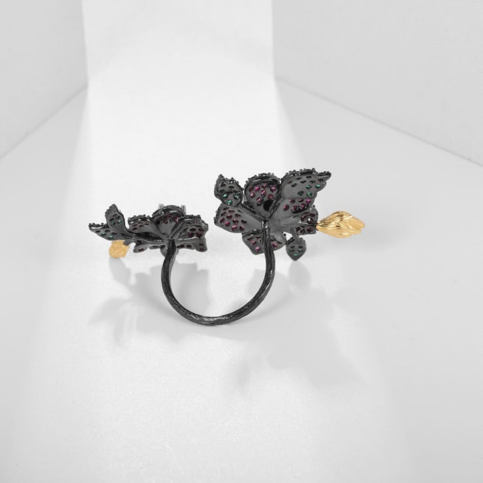 Damen Ring Blume mit Granat – Bild 5