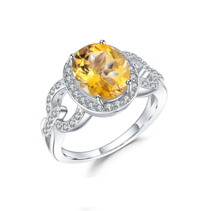 Oval Solitaire Ring mit Citrin