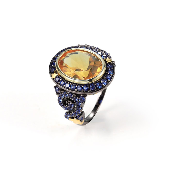 Blauer Vintage Ring mit Citrin