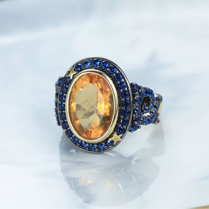 Blauer Vintage Ring mit Citrin