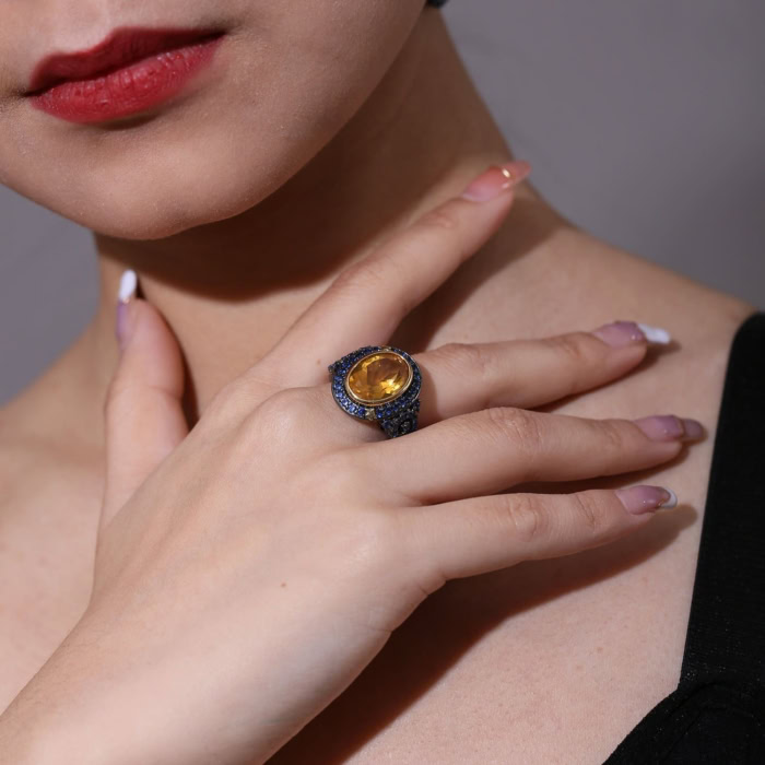 Blauer Vintage Ring mit Citrin