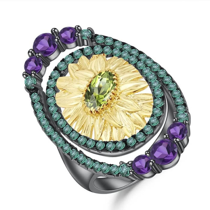 Sonnenblume Ring mit Edelsteine